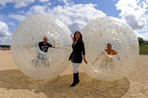 Hunter and Ace with Nina Barbour and the zorbing Atlaspheres